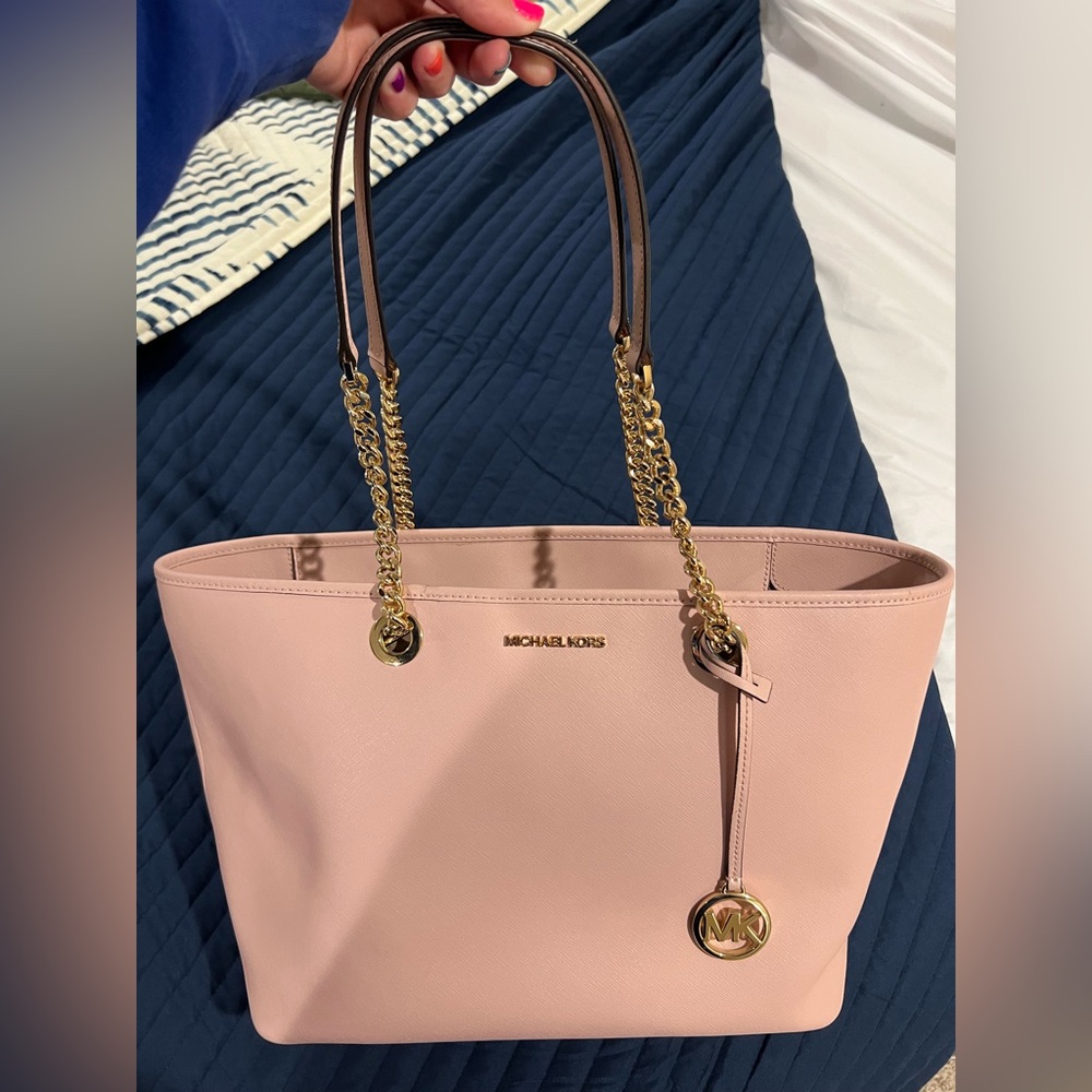 Michael Kors Pink Saffiano Leather Tote with Gold Hardware